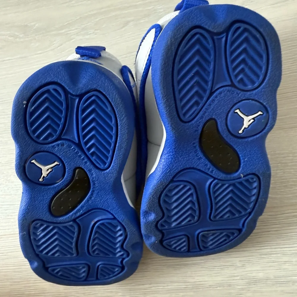 Jordan Kids' White and Blue High-Top Sneakers - Picture 3 of 4